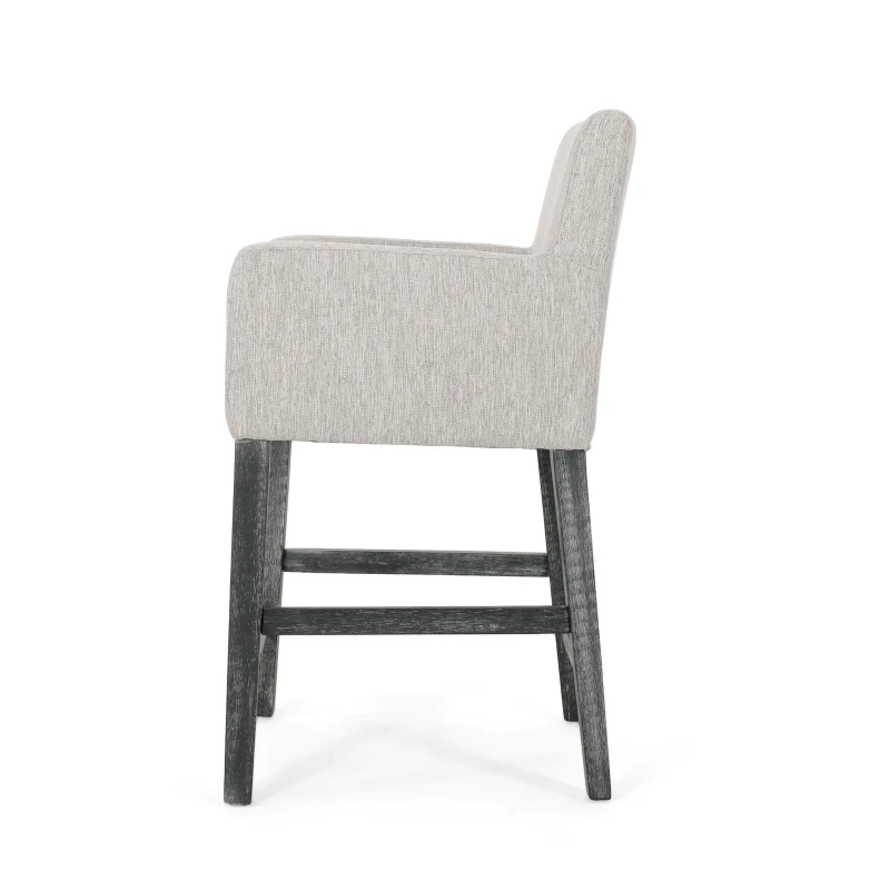Contemporary Upholstered Counter Stools Set of 2 with Armrests, Soft Rubberwood Bar Stools for Kitchen Island, 24'' L x 23'' W x 39.5'' H, Light Grey