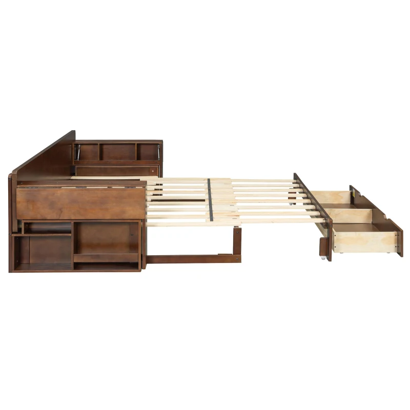 Modern Daybed with Removable Desk and Bottom Drawer, Multi-Functional Sofa Bed for Compact Apartments, 82" L x 71.5" W x 25.5" H, Espresso