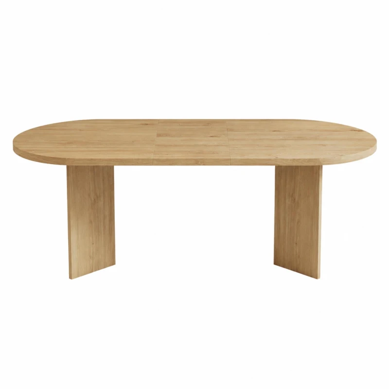 Modern Oak Oval Dining Table with Double Pedestal Base, Wood Grain Kitchen Table for Kitchen, 79'' L x 35.5'' W x 29.5'' H, Oak