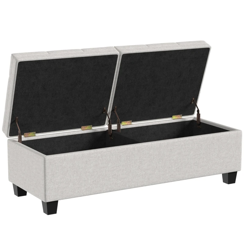 HOMCOM 51.2" Storage Ottoman Bench, End of Bed Bench with 2 Compartments, Dual Lift Lids, Cream White
