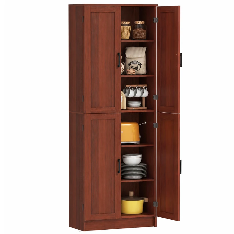 HOMCOM Freestanding Kitchen Pantry, 4-Door Kitchen Pantry Cabinet with Adjustable Shelves and Doors, Dark Brown