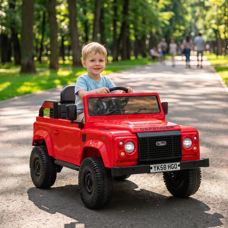 Qaba 12V Electric Car for Kids 3+ Years, Licensed Land Rover Defender Toddler Ride on Car w/ Remote Control, Red