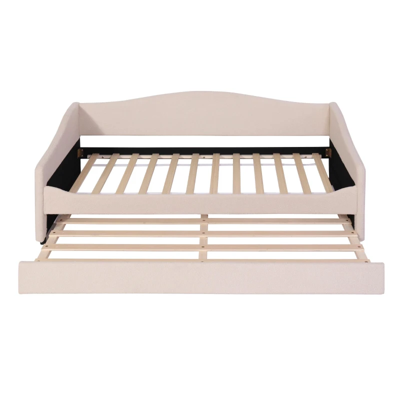 Space-Saving Upholstered Daybed with Twin Size Thurdle, Ideal Sofa Bed for Small Apartments, 79.5" L x 44" W x 33" H, Beige