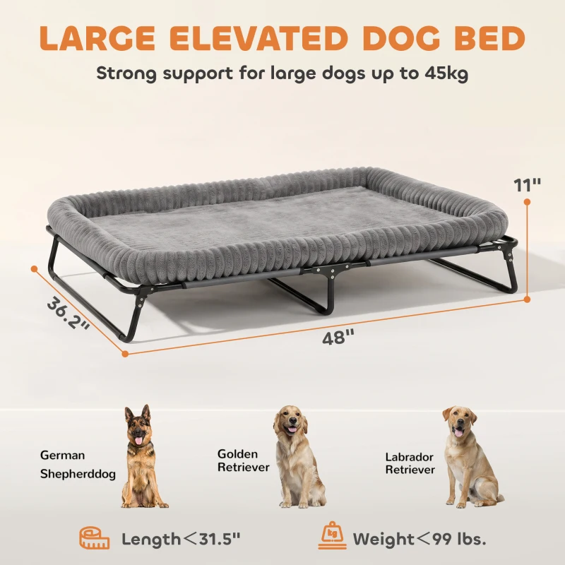 PawHut Elevated Dog Bed, Large Raised Outdoor Dog Bed with Removable Pad and Metal Frame, Portable Pet Cot for XL Breeds