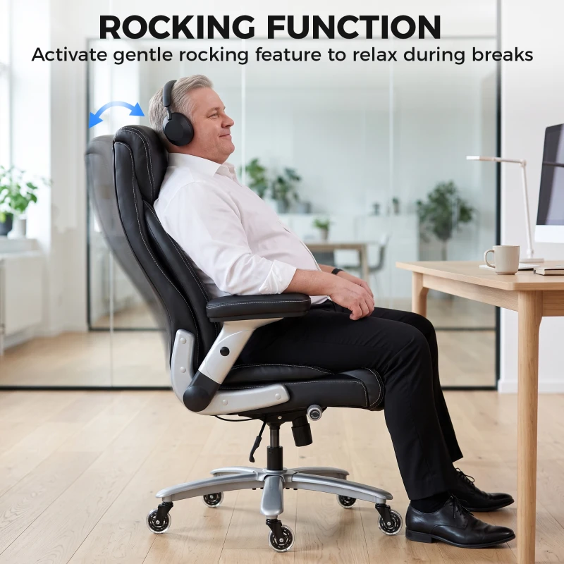HOMCOM Ergonomic Office Chair with Inflatable Lumbar Support, 600 lbs, Heavy Duty Desk Chair, BIFMA, Headrest, Flip-Up Arms