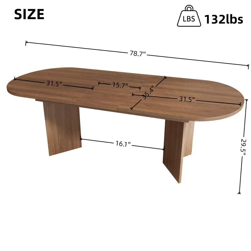 Modern Extendable Oval Dining Table with Dual-Pedestal Base, Expandable Wood Grain Kitchen Table for Kitchen, 79'' L x 35.5'' W x 29.5'' H, Walnut