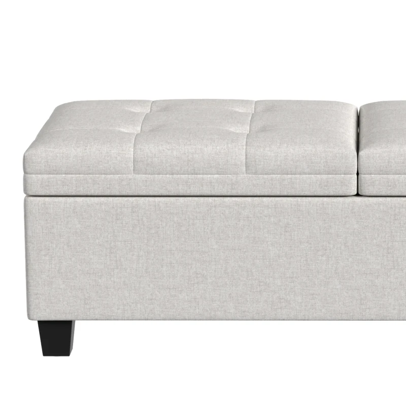 HOMCOM 51.2" Storage Ottoman Bench, End of Bed Bench with 2 Compartments, Dual Lift Lids, Cream White