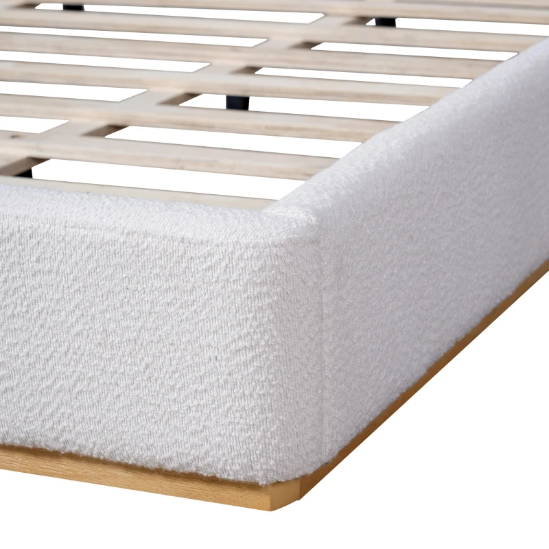 Modern Low-Profile King Bed Frame with Wingback Headboard, Soft Bouclé Sleeper Bed for Bedroom, 86'' L x 87'' W x 36.5'' H, White