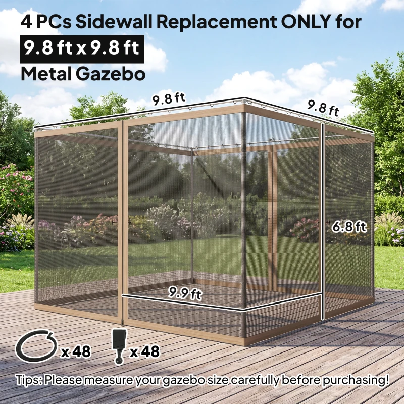 Outsunny Replacement Mesh Sidewall Netting for 10' x 10' Gazebos and Canopy Tents with Zippers, (Sidewall Only) Beige