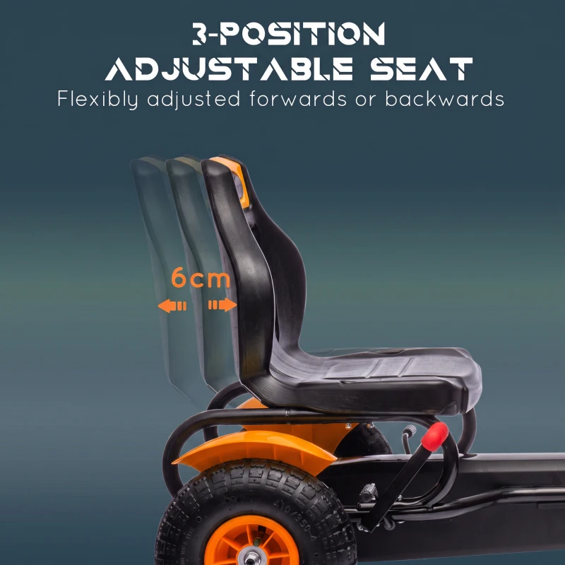 Aosom Kids Pedal Go Kart, Outdoor Ride on Toys with Adjustable Seat, Sharp Handling, Handbrake, 4 Non-Slip Rubber Wheels for Boys & Girls Aged 5-12 Years Old, Orange
