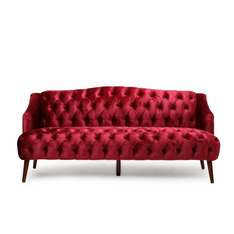 Stylish 3-Seater Sofa with Plush Accents and Smooth Upholstery, Contemporary Couch for Living Rooms, 73" L x 33" W x 32.5" H, Wine Red