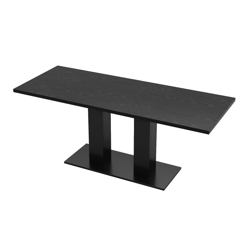 Modern Marble Effect Dining Table with Dual-Pedestal Base, Rectangular Kitchen Table for Kitchen, 71'' L x 27.5'' W x 29.5'' H, Black