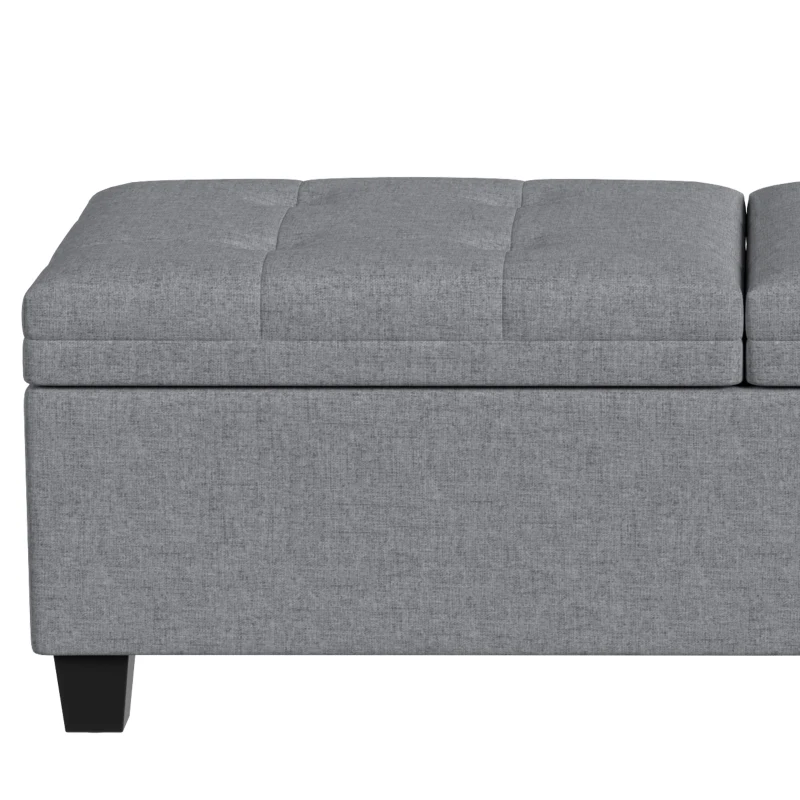 HOMCOM 51.2" Storage Ottoman Bench, End of Bed Bench with 2 Compartments, Dual Lift Lids, Dark Grey