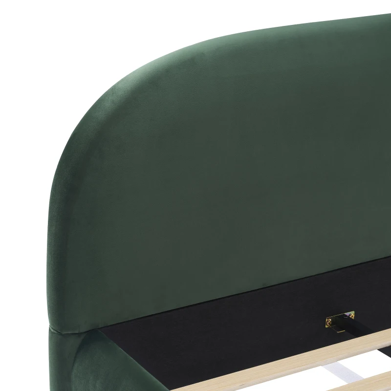 Modern Upholstered King Bed Frame with Curved Headboard, Soft Bouclé Sleeper Bed for Bedroom, 87'' L x 84.5'' W x 33.5'' H, Dark Green