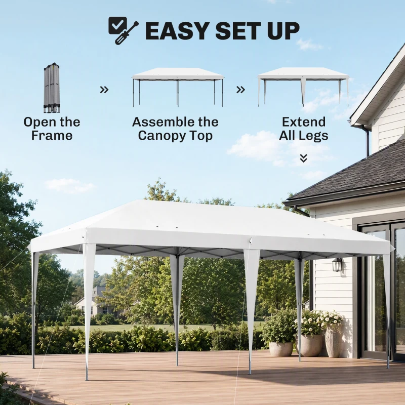 Outsunny 10' x 19.2' Outdoor Gazebo Pop Up Canopy Party Tent with Carrying Bag, White
