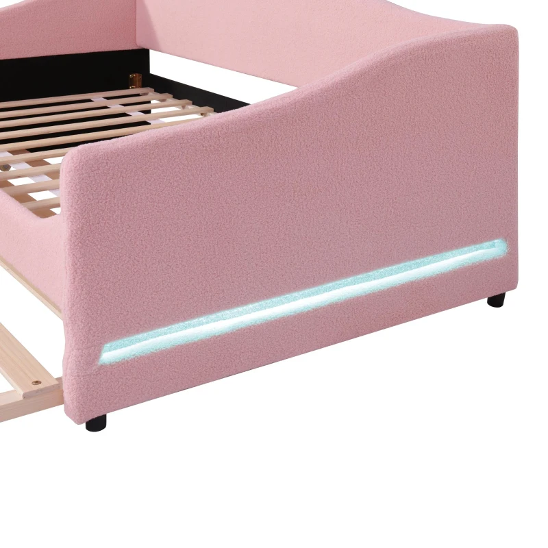 Space-Saving Upholstered Daybed with Twin Size Thurdle, Ideal Sofa Bed for Small Apartments, 79.5" L x 44" W x 33" H, Pink