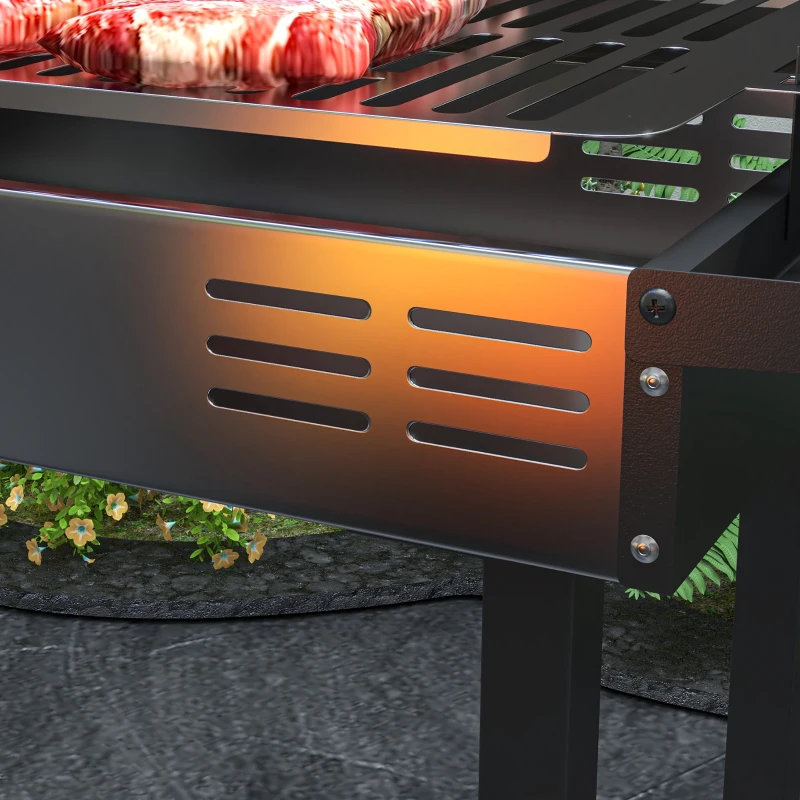Outsunny BBQ Rotisserie Grill Charcoal, Split Roaster for Chicken Turkey, 3-Level Grill Grate, Storage Shelves, Stainless Steel