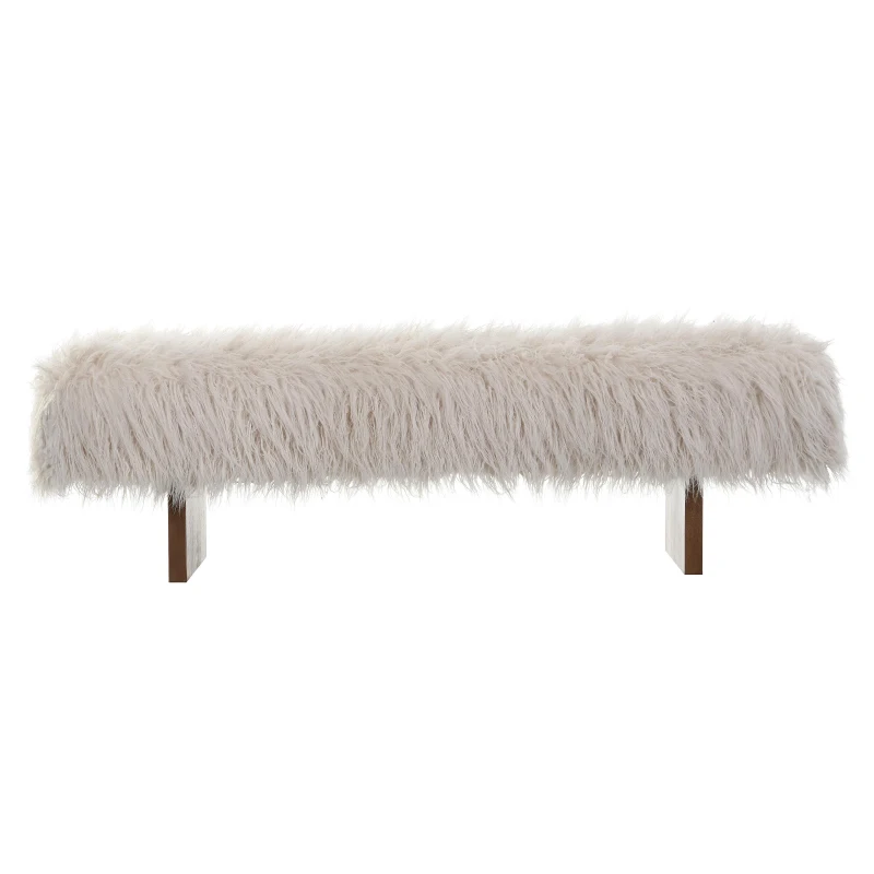 Modern Ultra-Plush Bench with Solid Rubberwood Legs, Extra-Long Accent Seat for Entryway, 67'' L x 18.5'' W x 16.5'' H, Beige+Brown