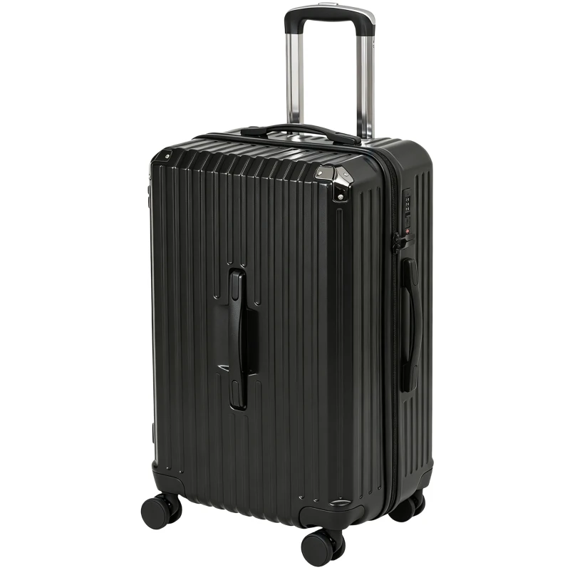 HOMCOM 24-Inch Checked Luggage, Hardside Suitcase with Cup Holder, Corner Protection, Double Spinner Wheels, TSA Lock, Black
