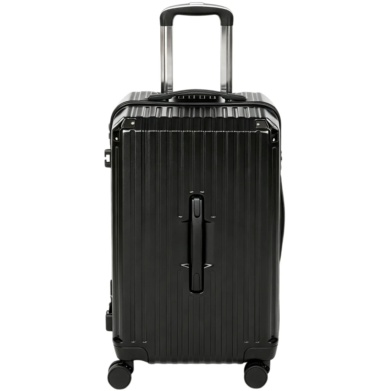 HOMCOM 24-Inch Checked Luggage, Hardside Suitcase with Cup Holder, Corner Protection, Double Spinner Wheels, TSA Lock, Black