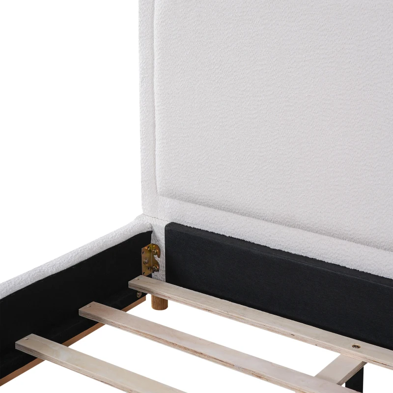 Modern Low-Profile King Bed Frame with Curved Headboard, Soft Bouclé Sleeper Bed for Bedroom, 87'' L x 81.5'' W x 40'' H, White