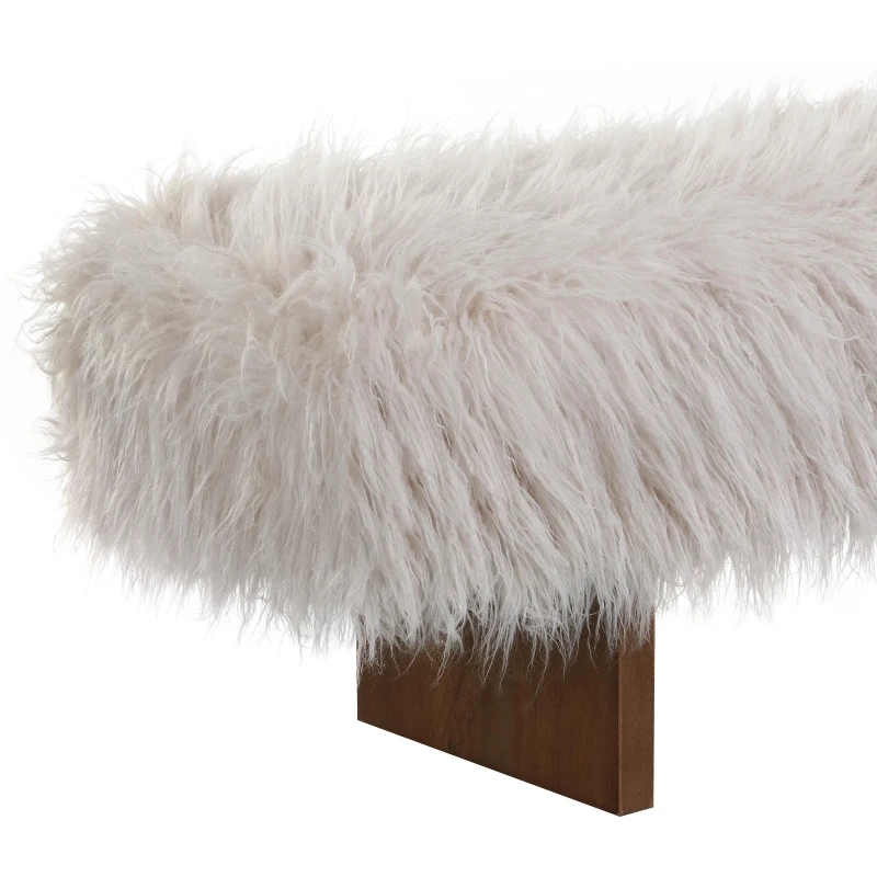 Modern Ultra-Plush Bench with Solid Rubberwood Legs, Extra-Long Accent Seat for Entryway, 67'' L x 18.5'' W x 16.5'' H, Beige+Brown