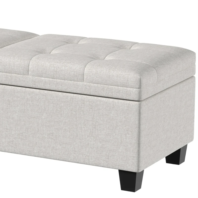 HOMCOM 51.2" Storage Ottoman Bench, End of Bed Bench with 2 Compartments, Dual Lift Lids, Cream White