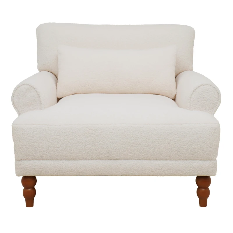Luxurious Accent Chair with Circular Armrests and Ergonomic Lumbar Support, Cozy Lounger for Living Rooms, 36.5" L x 37.5" W x 32.5" H, Beige