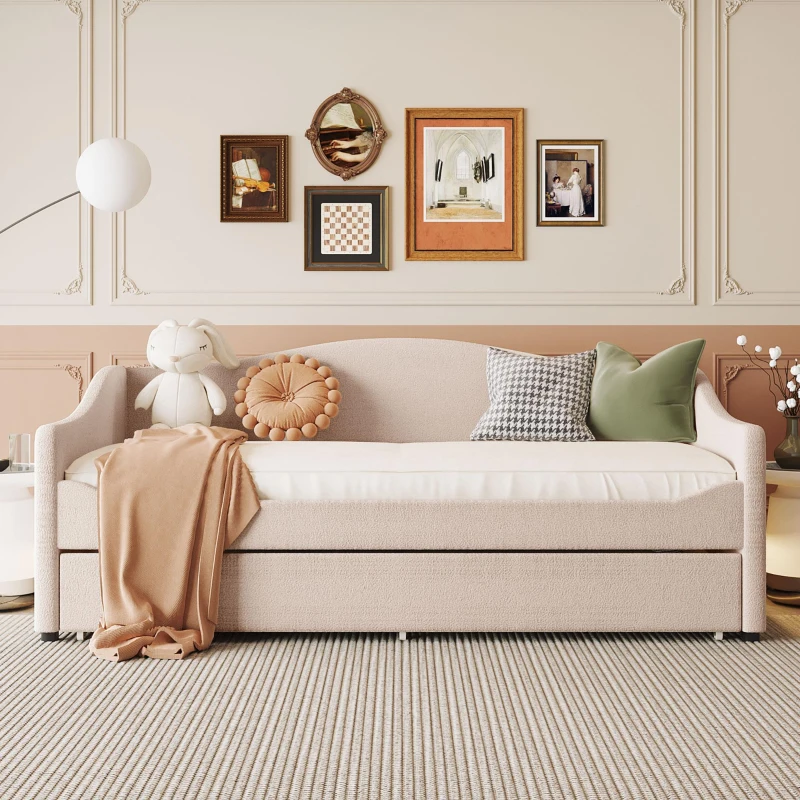Space-Saving Upholstered Daybed with Twin Size Thurdle, Ideal Sofa Bed for Small Apartments, 79.5" L x 44" W x 33" H, Beige
