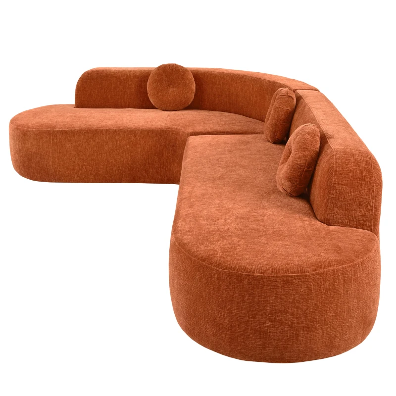 Modern-Style Sectional Sofa with Curved Corner Design, Perfect Modular Sofa for Family Gatherings, 122" L x 86" W x 27.5" H, Orange