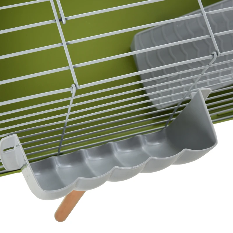 PawHut Small Animal Cage, Rolling Bunny Cage, Guinea Pig Cage with Food Dish, Water Bottle, Hay Feeder, Platform, Ramp, Green