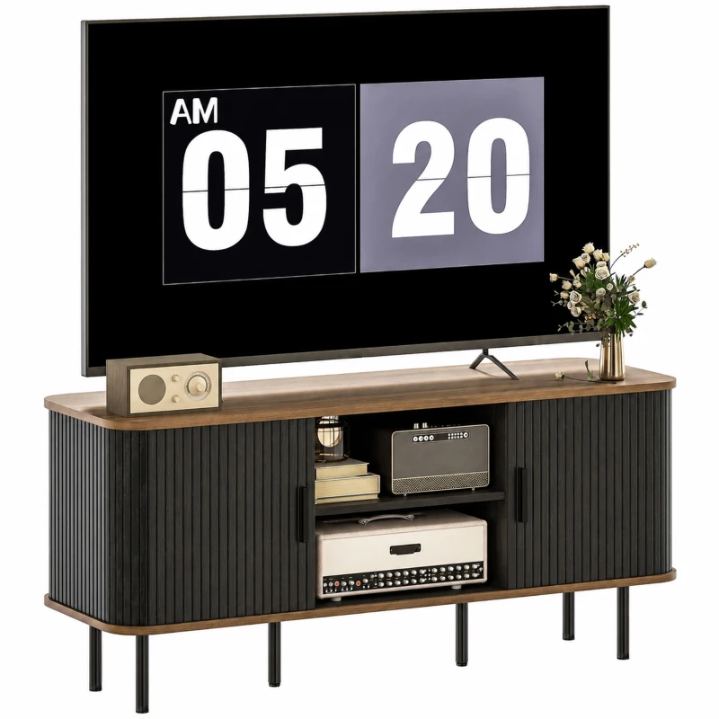 HOMCOM TV Stand Cabinet for TVs up to 55 Inches, TV Unit with Storage Shelves and Cabinets for Living Room, Black