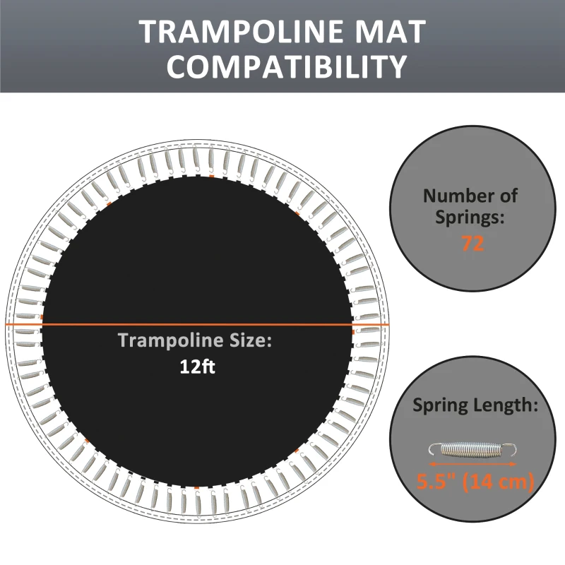 Soozier Trampoline Mat Replacement with Spring Pull Tool and 72 V-Hooks, Fits 12ft Trampoline, Using 5.5" Springs, Black