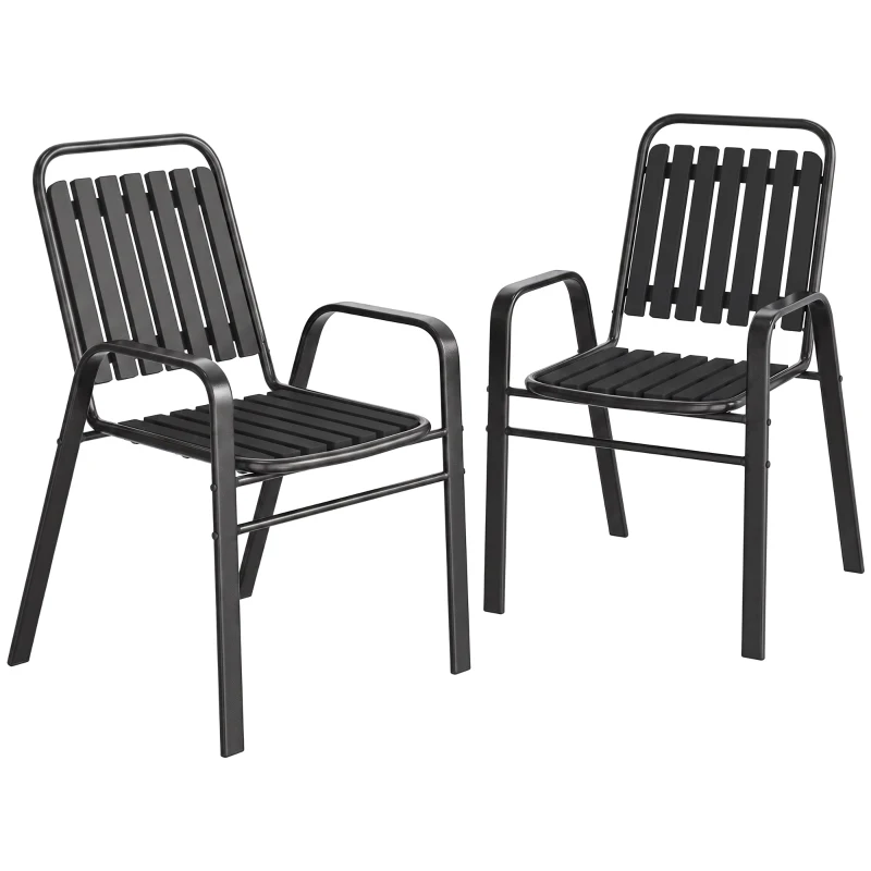 Outsunny Stackable Outdoor Dining Chairs Set of 2, for Patio, Balcony, Deck, Garden, Black