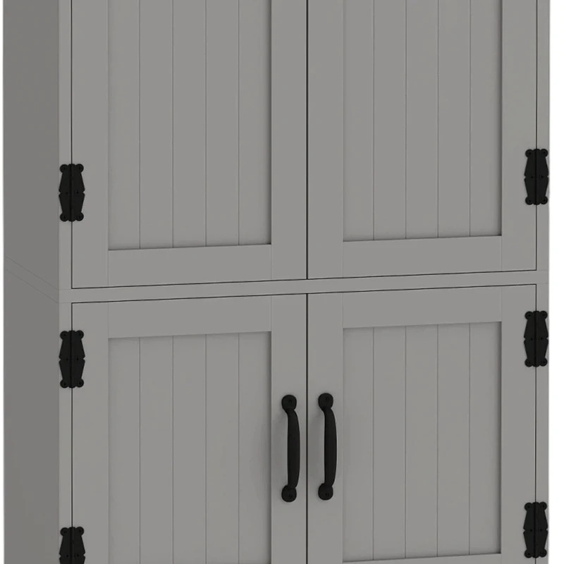 HOMCOM 60" 4-Door Storage Cabinet Multi-Storey Large Space Pantry with Adjustable Shelves Grey