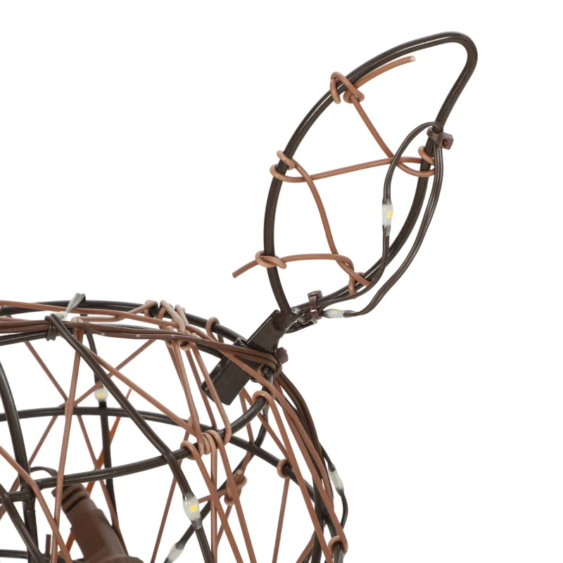 Outsunny 3-Piece Lighted Reindeer and Sleigh Set, PP Rattan Outdoor Christmas Decoration with LEDs, 8 Modes, Daily Timer