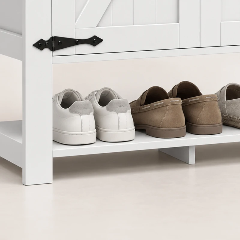 HOMCOM Shoe Cabinet 5 Tier Shelves Shoe Storage Cabinet Anti Tip Hardware Open Cubby Rustic White