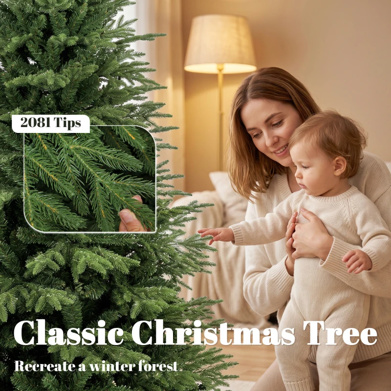 HOMCOM 6ft Artificial Christmas Tree Full Hinged Xmas Tree Metal Base, Green