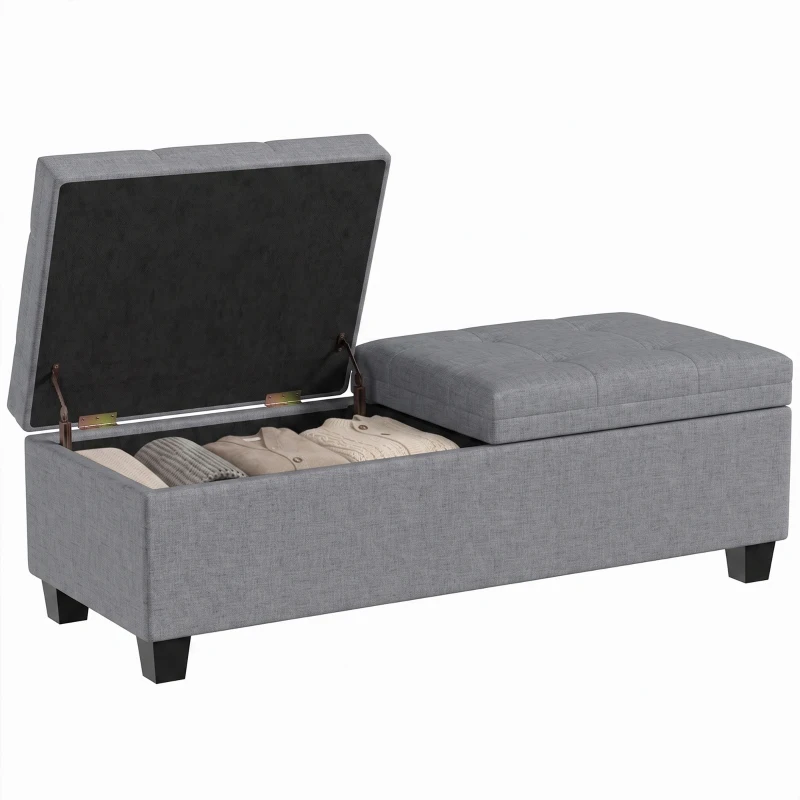 HOMCOM 51.2" Storage Ottoman Bench, End of Bed Bench with 2 Compartments, Dual Lift Lids, Dark Grey