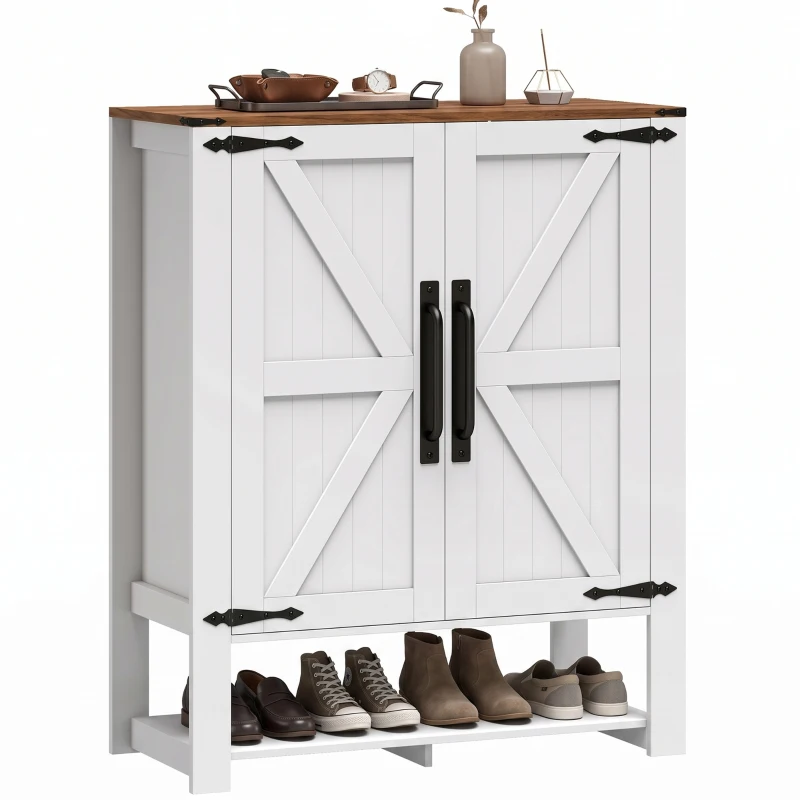 HOMCOM Shoe Cabinet 5 Tier Shelves Shoe Storage Cabinet Anti Tip Hardware Open Cubby Rustic White