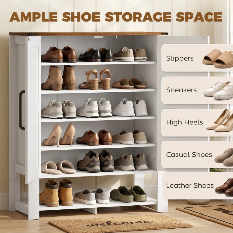 HOMCOM Shoe Cabinet 5 Tier Shelves Shoe Storage Cabinet Anti Tip Hardware Open Cubby Rustic White