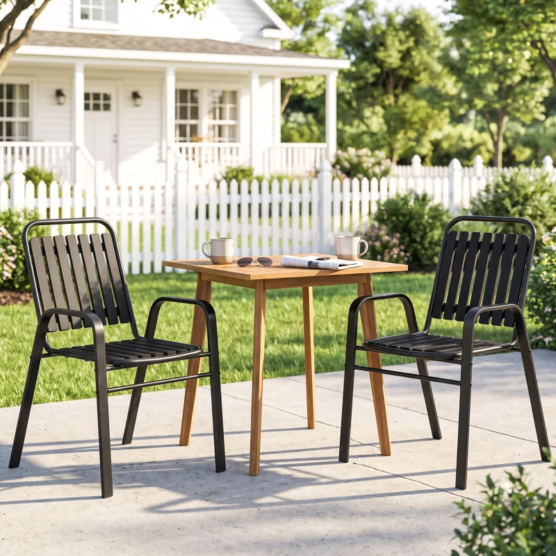 Outsunny Stackable Outdoor Dining Chairs Set of 2, for Patio, Balcony, Deck, Garden, Black