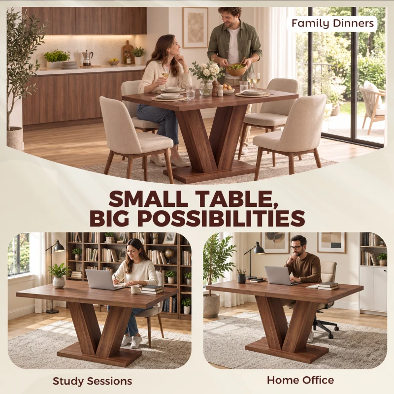 HOMCOM Modern Kitchen Table, Rectangular Dining Table for 4 People with Thick Top, Walnut