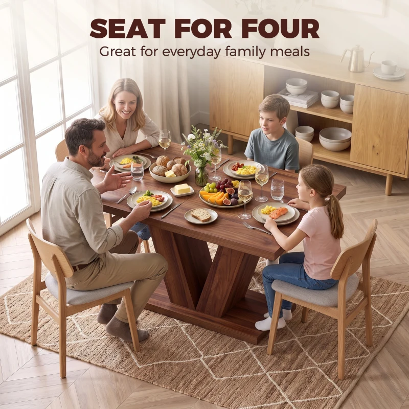 HOMCOM Modern Kitchen Table, Rectangular Dining Table for 4 People with Thick Top, Walnut