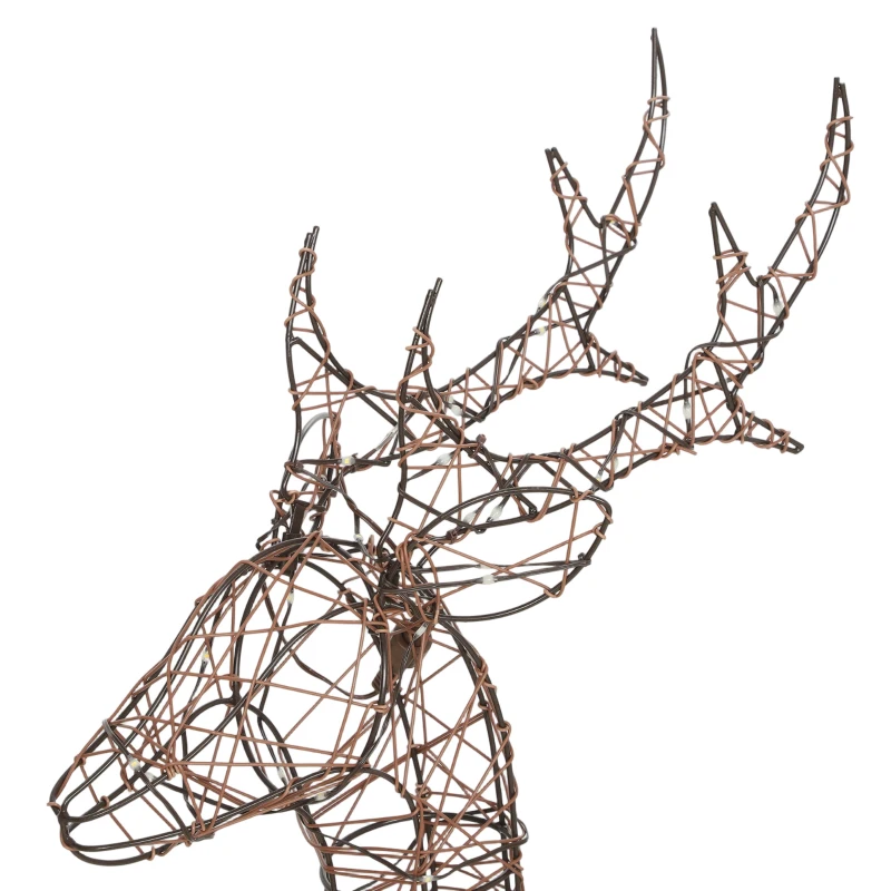 Outsunny 3-Piece Lighted Reindeer and Sleigh Set, PP Rattan Outdoor Christmas Decoration with LEDs, 8 Modes, Daily Timer