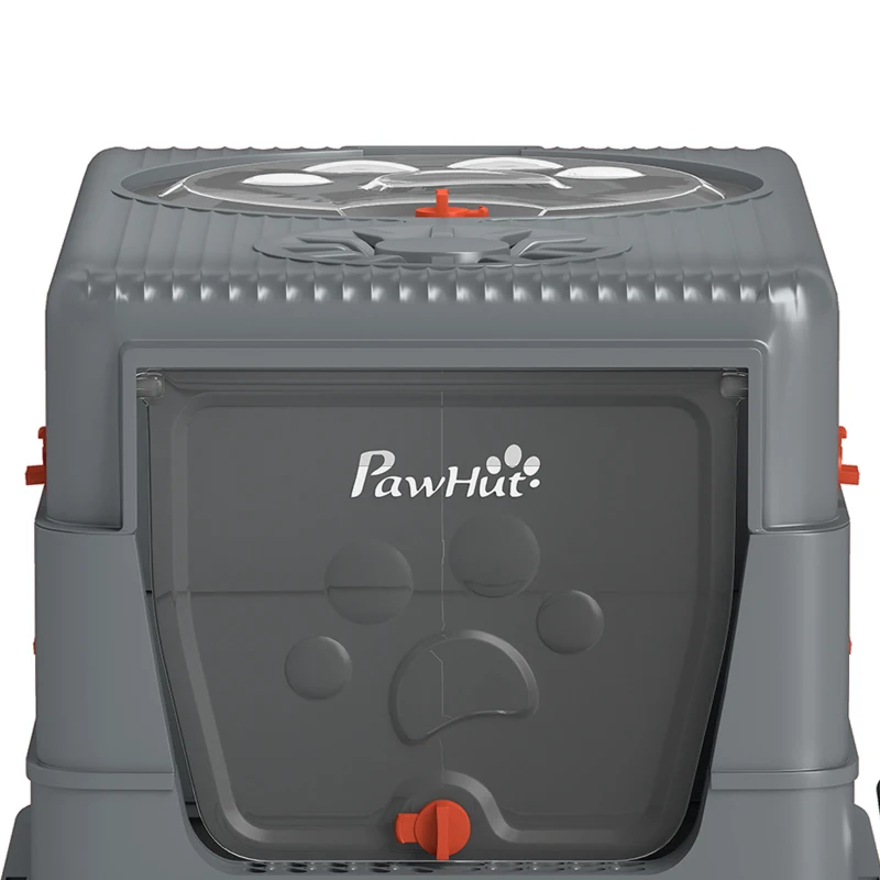 PawHut Stainless Steel Cat Litter Box with Lid, Enclosed High Sided Litter Box with Step, Metal Scoop, Grey