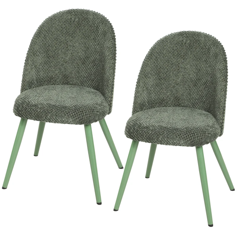 HOMCOM Dining Chairs Velvet Fabric Upholstered Kitchen Chairs Metal Legs Set of 2, Dining Room, Home, Dark Green