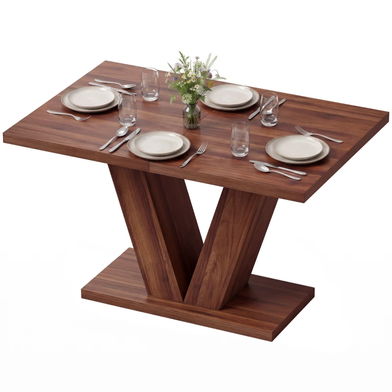 HOMCOM Modern Kitchen Table, Rectangular Dining Table for 4 People with Thick Top, Walnut