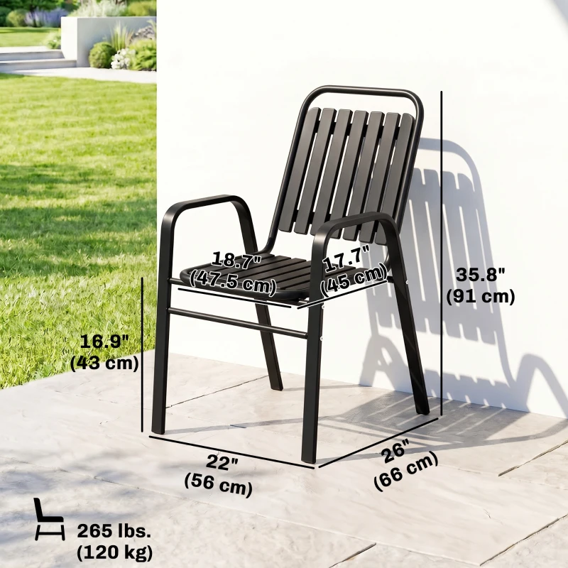 Outsunny Stackable Outdoor Dining Chairs Set of 2, for Patio, Balcony, Deck, Garden, Black