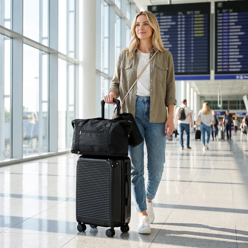 HOMCOM 3-Piece Luggage Set, Expandable Carry On Suitcase Set with Travel Duffel Bag, Toiletry Bag, TSA Lock, Hard Shell, Black